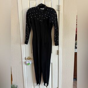 Tadashi Shoji Vintage Black Bodysuit with rhinestone details.